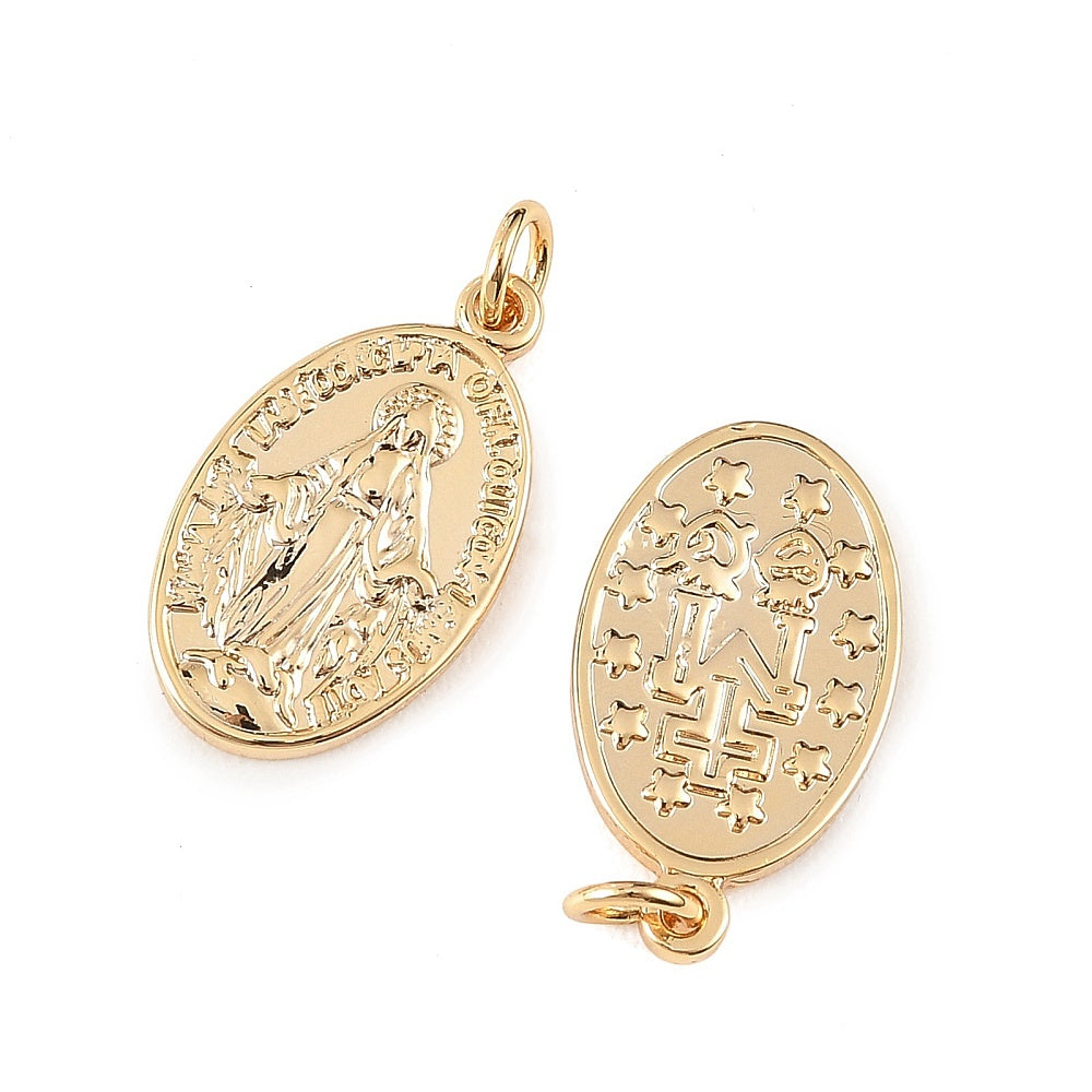 Virgin Mary Oval Brass Pendant Real 18K Gold Plated 20.5x12mm 1 Pack | The Pink Bead Shop Canada