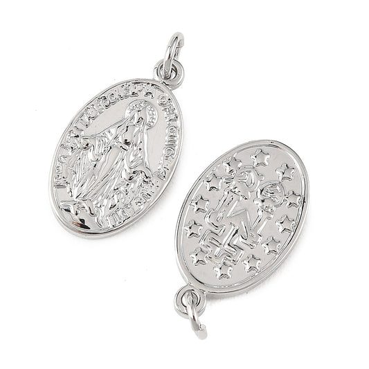 Virgin Mary Oval Brass Pendant Real Platinum Plated 20.5x12mm 1 Pack | The Pink Bead Shop Canada
