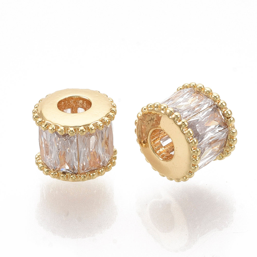 Real 18K Gold Plated Cubic Zirconia Column Beads – 7mm | The Pink Bead Shop Canada