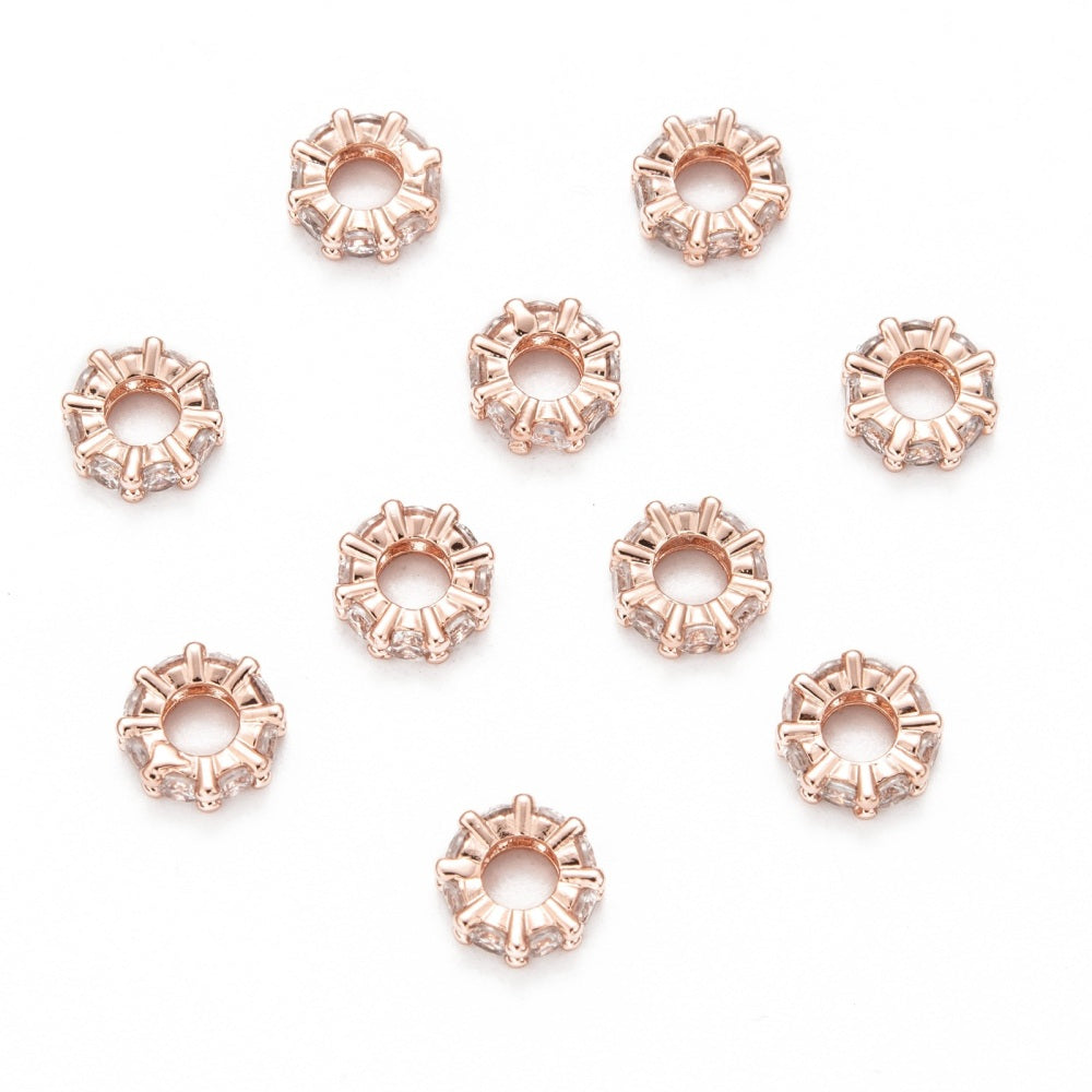 CZ Rondelle Spacer Beads – Rose Gold European Large Hole 8mm | The Pink Bead Shop Canada