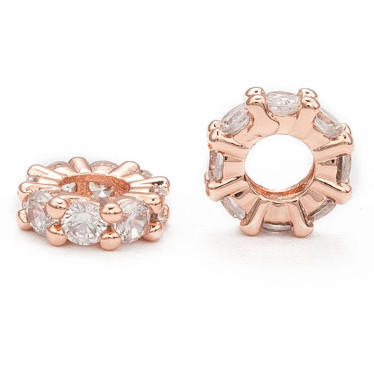 CZ Rondelle Spacer Beads – Rose Gold European Large Hole 8mm | The Pink Bead Shop Canada