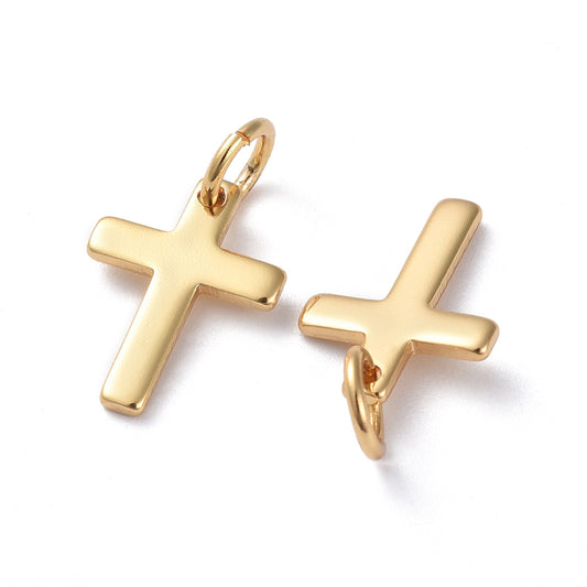18K Gold Plated Brass Cross Charms – Small Religious Pendants for Jewelry Making, 12.5mm The Pink Bead Shop
