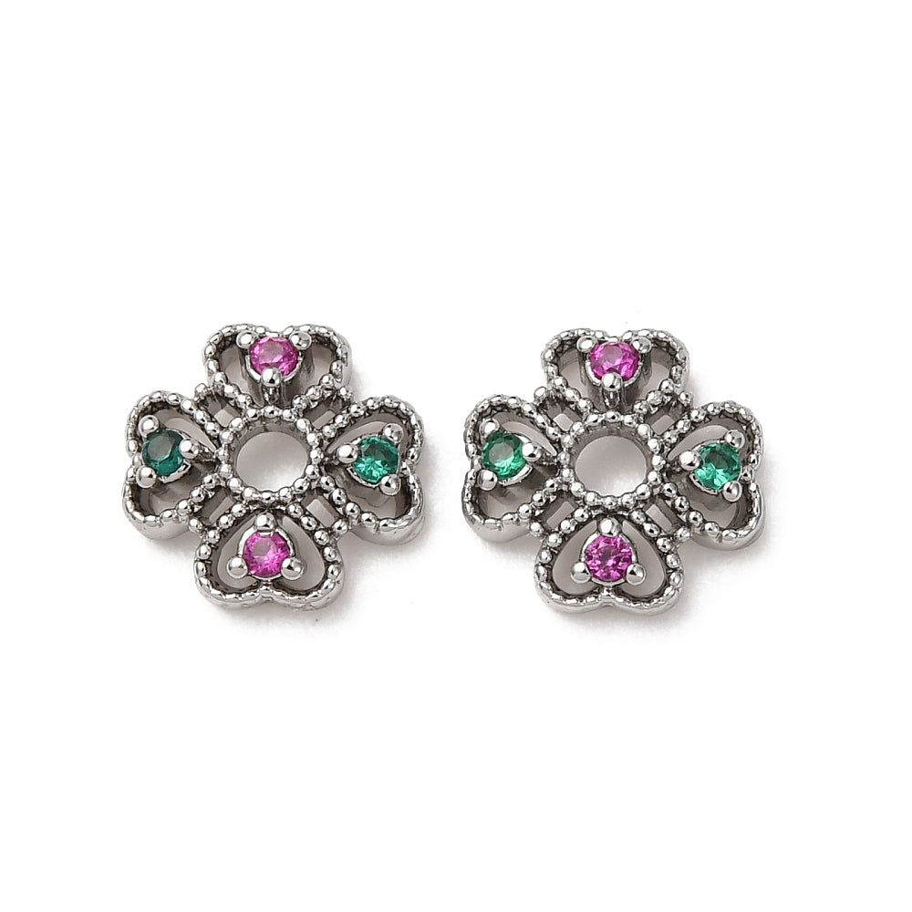 Platinum Coloured Brass Cubic Zirconia Flower Bead Caps – Pack of 4 | The Pink Bead Shop Canada