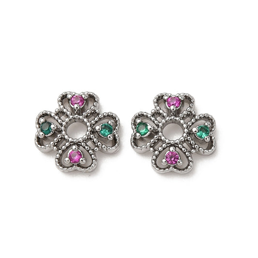 Platinum Coloured Brass Cubic Zirconia Flower Bead Caps – Pack of 4 | The Pink Bead Shop Canada