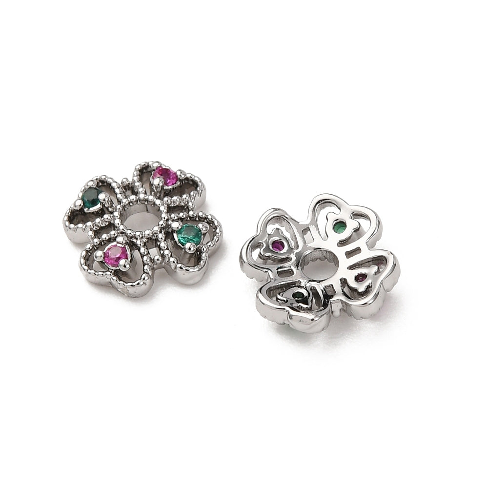Platinum Coloured Brass Cubic Zirconia Flower Bead Caps – Pack of 4 | The Pink Bead Shop Canada