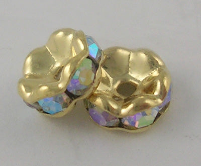 Rhinestone Beads, Grade "A", Clear AB, with AB Color Rhinestone, Brass,, Nickel Free 10Pack