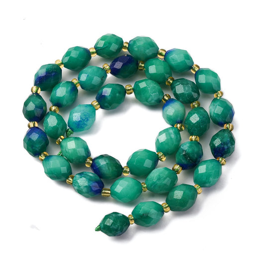 Green Dyed Jade Beads  Faceted Rice Shape 9.5x7.5–8mm (34pcs/Strand) The Pink Bead Shop