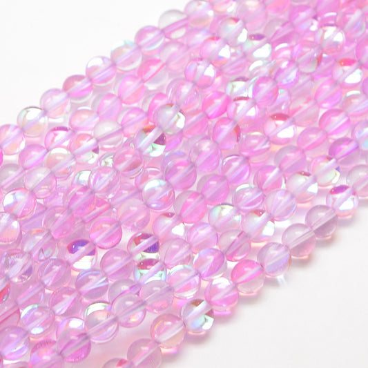 Mermaid Glass Round Pink Half Ab Color Plated 6mm
