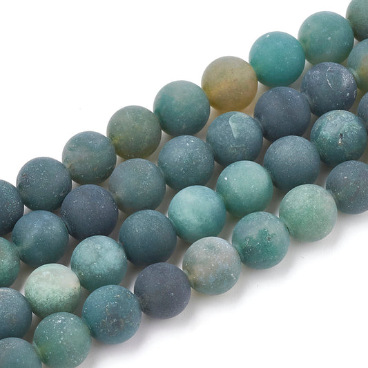 Natural Moss Agate Beads Strands, Frosted, Round 8mm