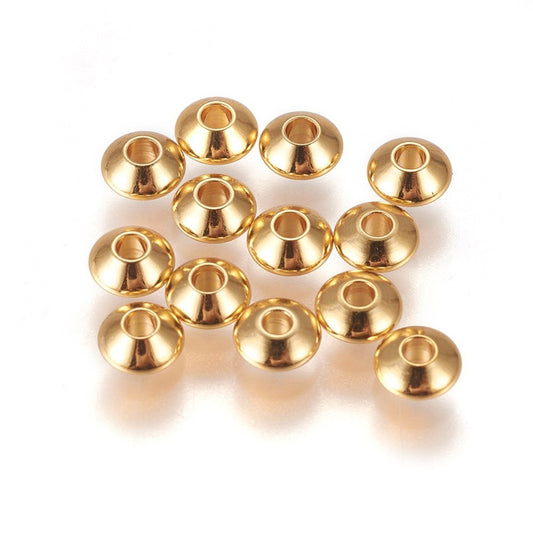 304 Stainless Steel Spacer Beads, Rondelle, Real 24K Gold Plated 10Pack