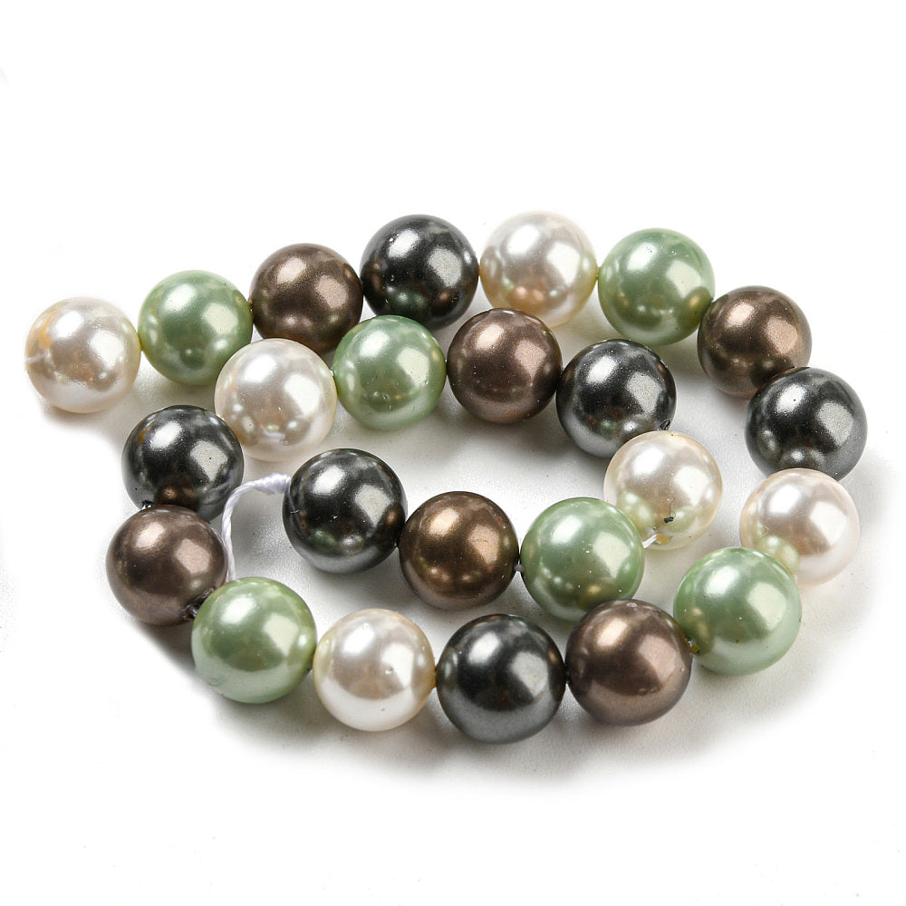 Polished Shell Pearl Bead Strands, Grade A, Round, Mixed Color 8mm