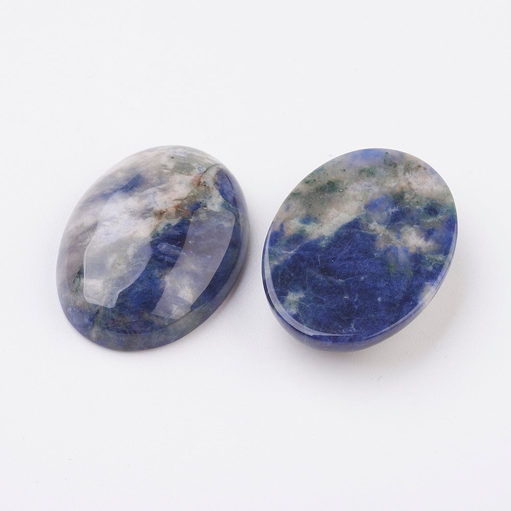 Natural Sodalite Flat Back Cabochons, Oval 2 Pack