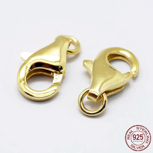 925 Sterling Silver Lobster Claw Clasps, with 925 Stamp, Golden