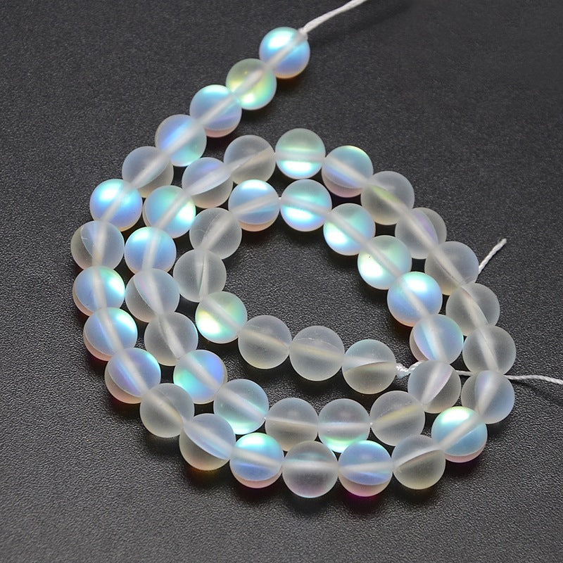 Holographic Beads, Half AB Color Plated, Frosted, Round, White 8mm