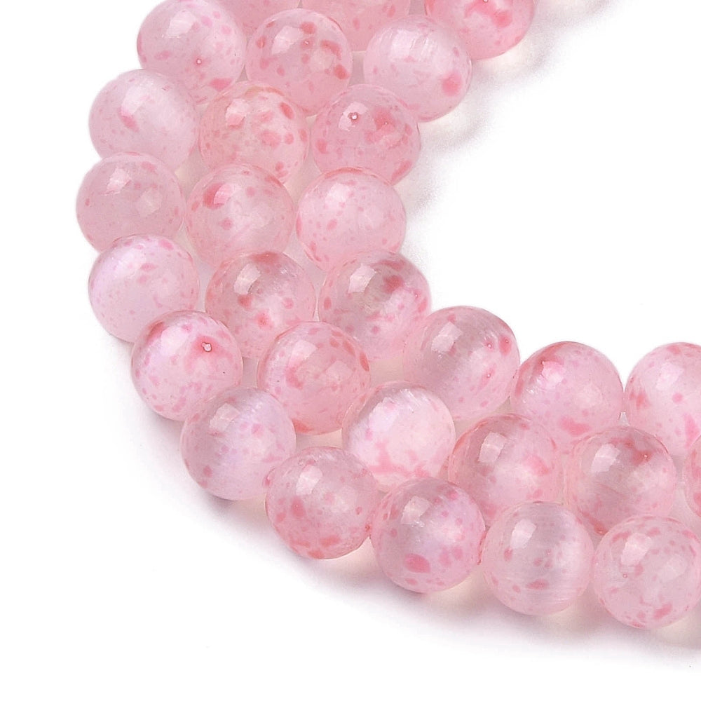 Selenite Beads Dyed Round Pearl Pink 8mm (47pcs/Strand) The Pink Bead Shop