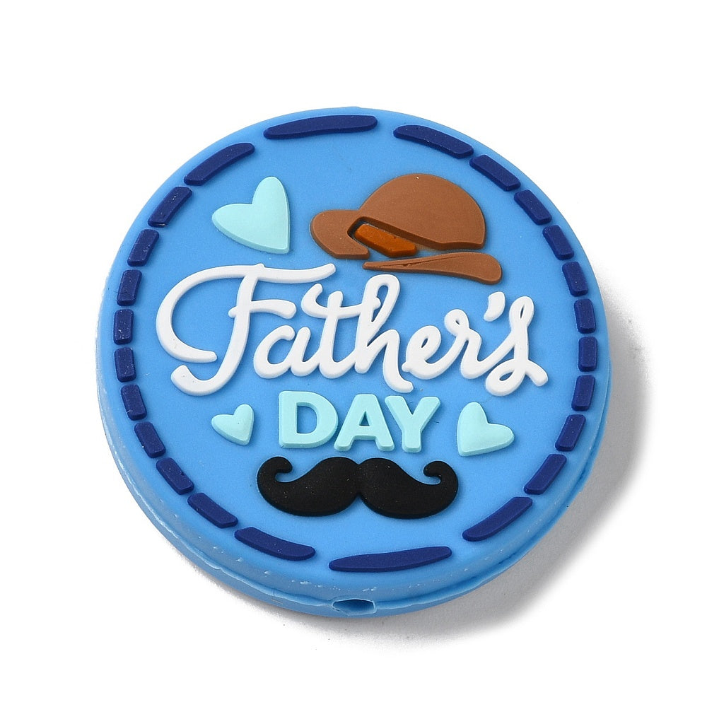 Father Day Food Grade Eco-Friendly Silicone Focal Beads; Flat Round