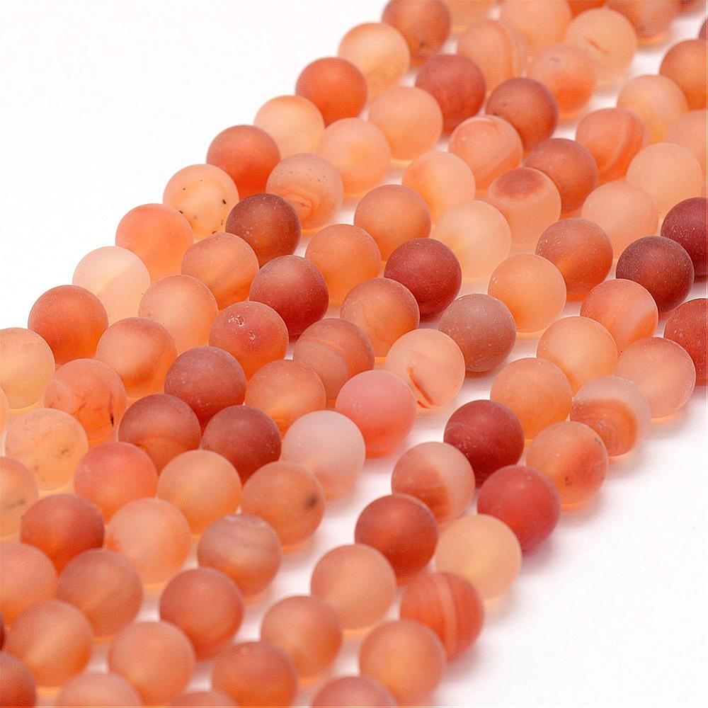 Frosted Natural Carnelian Beads Strands, Round, Dyed & Heated, 8mm