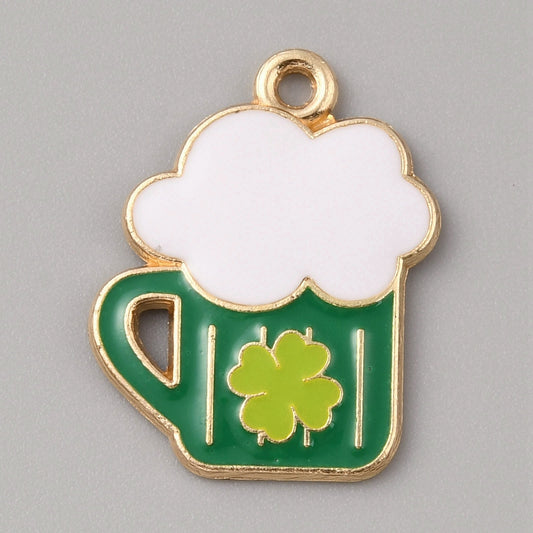 Saint Patrick's Day Alloy Enamel Pendants, Golden, Size: about 18.5mm wide, 2 Pack