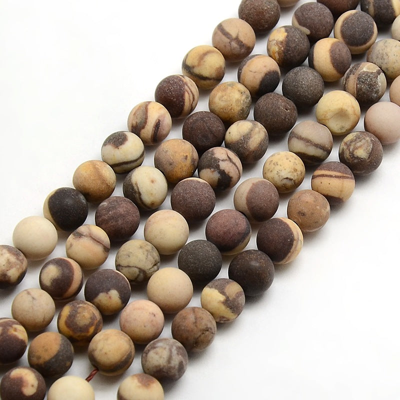 Frosted Natural Zebra Jasper Round Bead Strands Size: about 4mm