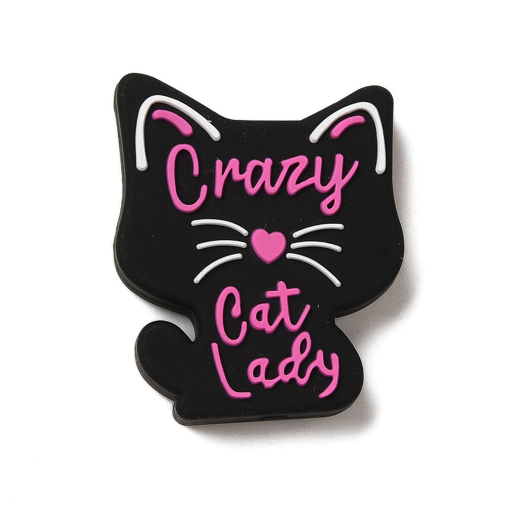 Silicone Beads, Crazy Cat Lady Focal Beads Black