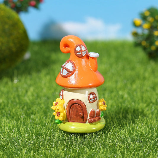 Resin Miniature Ornaments, Micro Landscape Home Fairy Garden Accessories, Mushroom House, Orange