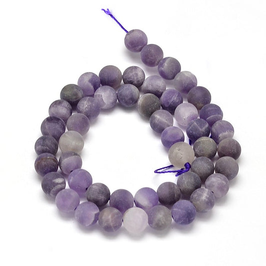 Frosted Natural Amethyst Round Bead Strands 8mm