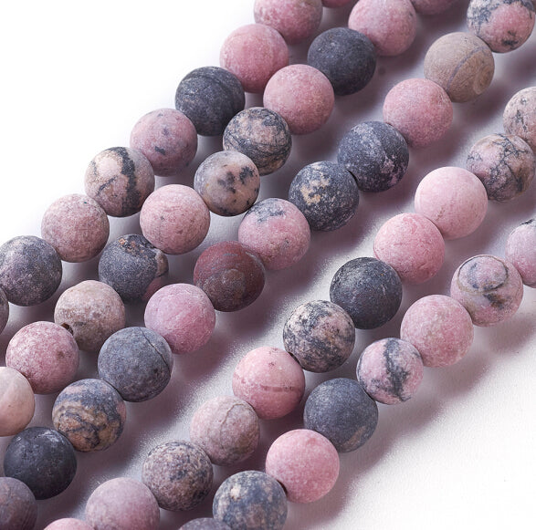 Rhodonite Natural Gemstone Beads – Frosted Round 4mm | The Pink Bead Shop Canada