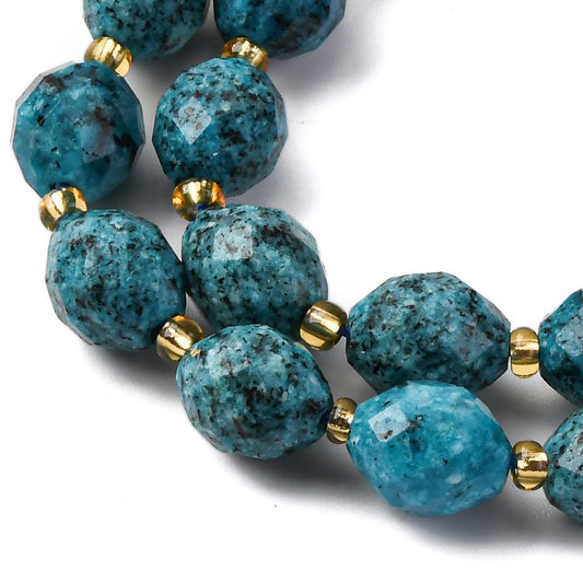 Sesame Jasper Beads Dark Turquoise Faceted Rice Shape 9.5x7.5–8mm (34pcs/Strand) The Pink Bead Shop