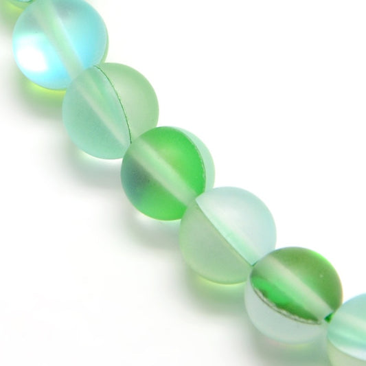 Mermaid Glass Holographic Beads, Half AB Color Plated, Frosted, Round, Spring Green 8mm