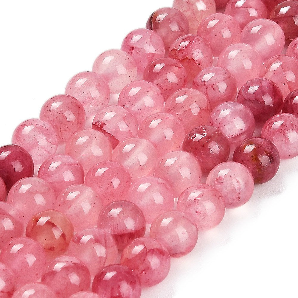 Natural Green Jade Beads Strands, Round, Dyed, Cerise, 8mm