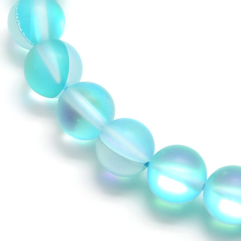 Mermaid Glass Holographic Beads, Half AB Color Plated, Frosted, Round, Cyan 8mm