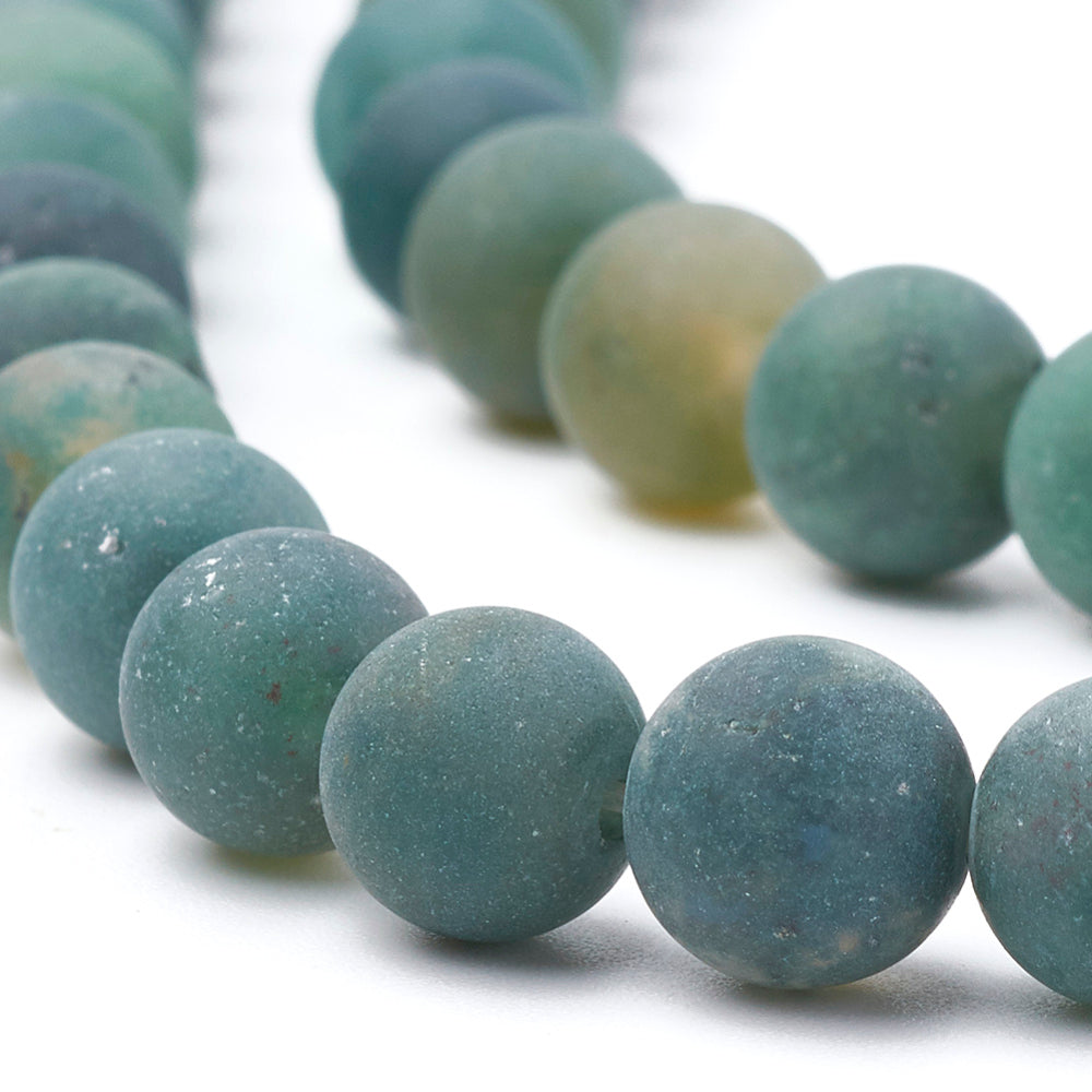 Natural Moss Agate Beads Strands, Frosted, Round 8mm