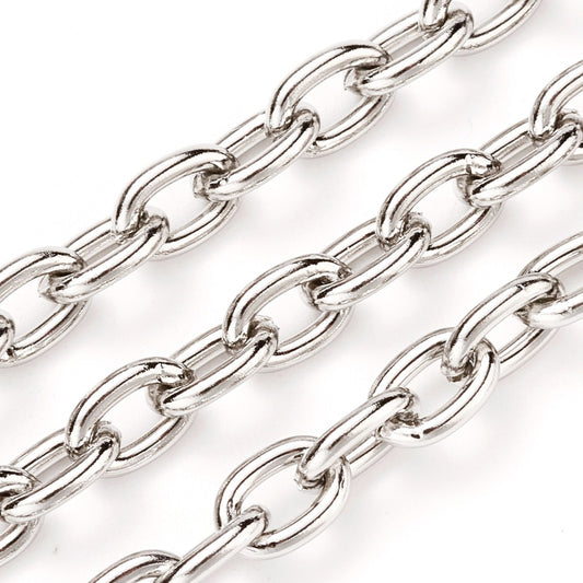 Tarnish Resistant 304 Stainless Steel Cable Chains, Unwelded, Stainless Steel Color Sold by The Meter