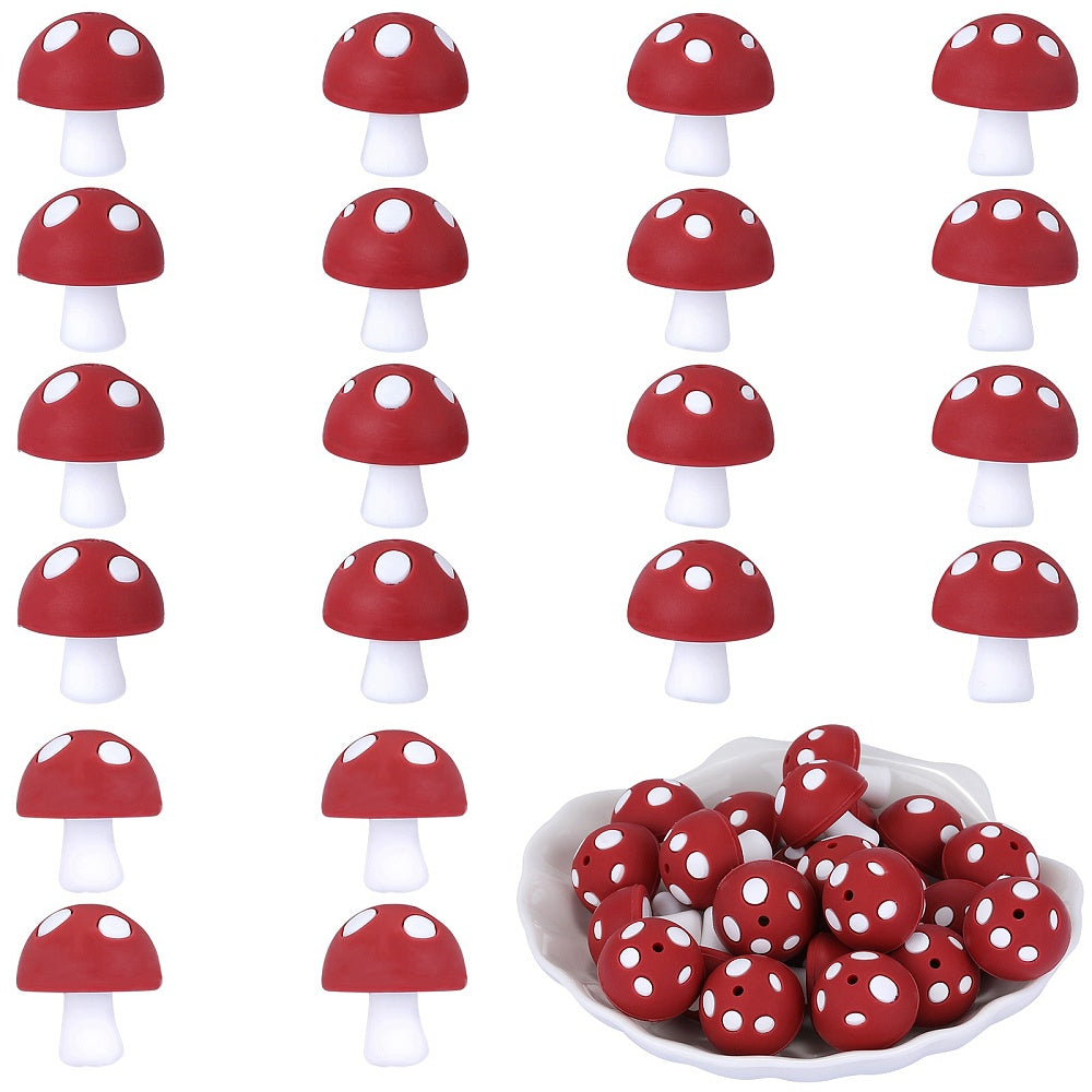 Mushroom Silicone Focal Beads, Food Grade