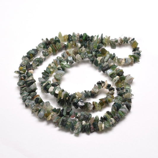Natural Moss Agate Chip Beads – 32” Strand (Approx. 5–8mm) The Pink Bead Shop