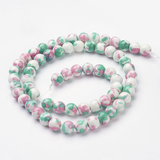 White Jade Bead Strands Dyed 8mm Pink & Green