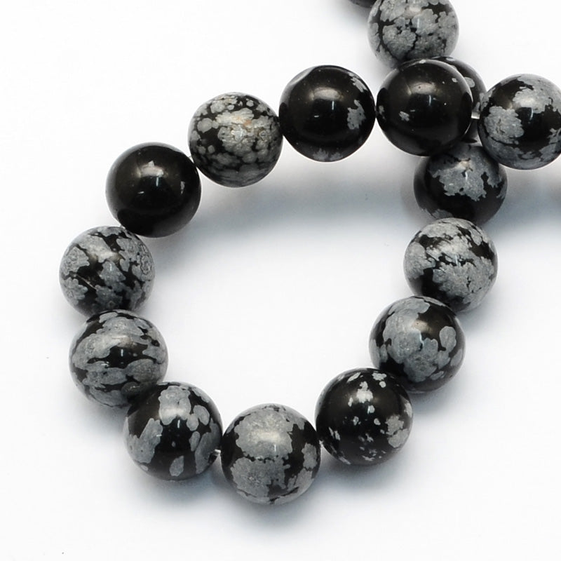 Natural Snowflake Obsidian Round Beads Strands, Asst Sizes