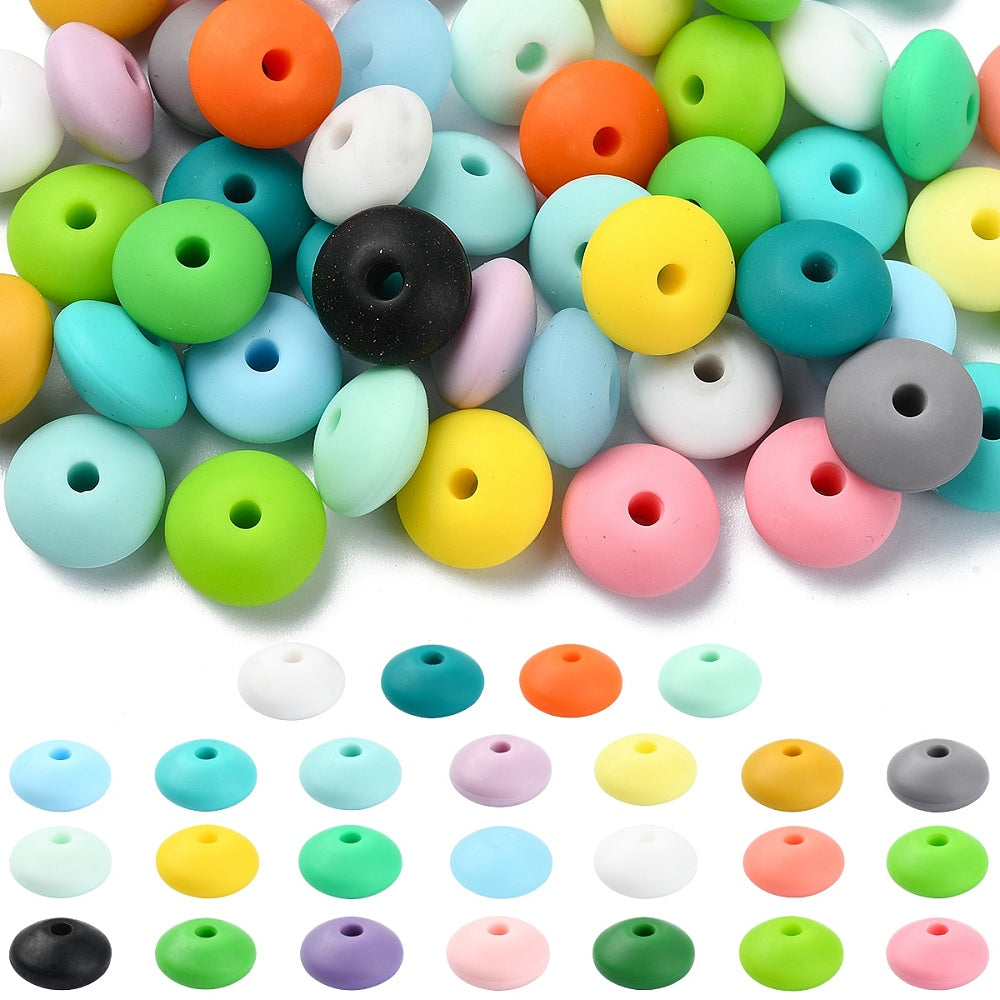 Rondelle Food Grade Eco-Friendly Silicone Abacus Beads, Mixed Color
