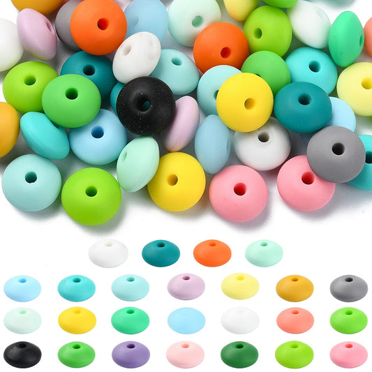 Rondelle Food Grade Eco-Friendly Silicone Abacus Beads, Mixed Color