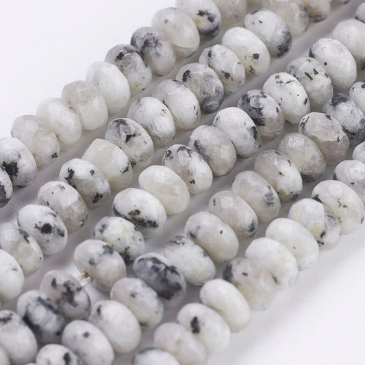 Natural Snowflake Obsidian Beads Strands, Faceted, Rondelle, Size: about 4~4.5mm