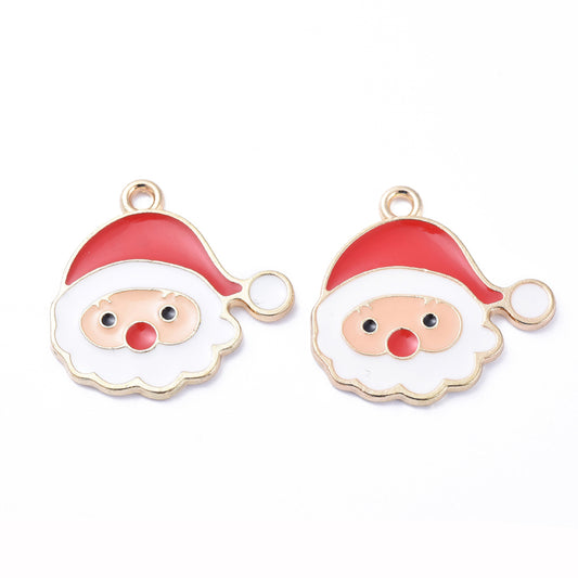 Golden Plated Alloy Enamel Pendants, for Christmas, Santa Claus, 5 Pack