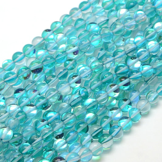 Mermaid Glass Bead Strands Half Ab Color Plated 6mm Turquoise