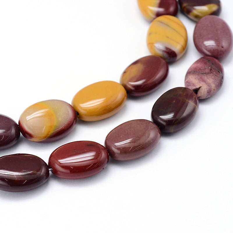 Natural Mookaite Flat Oval Bead Strands