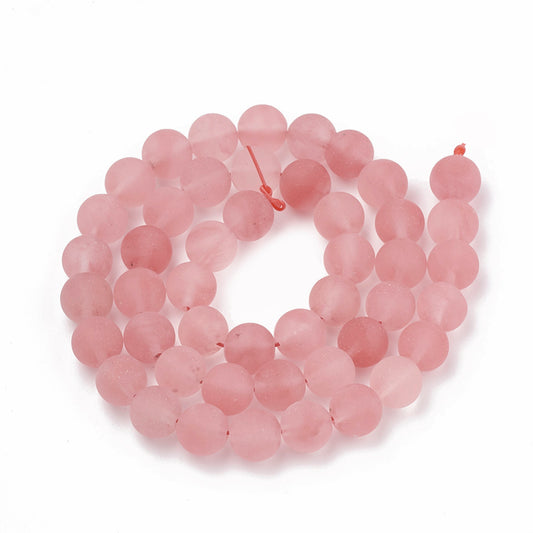 Cherry Quartz Glass Beads Strands, Frosted, Round, 4mm