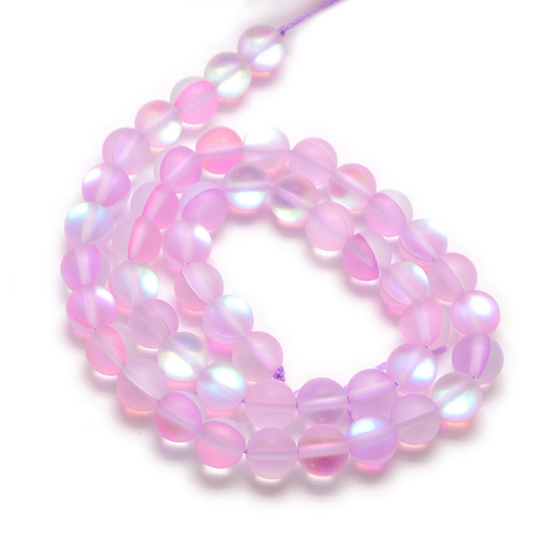 Mermaid Glass; Holographic Beads, Half AB Color Plated, Frosted, Round, Pearl Pink 8mm