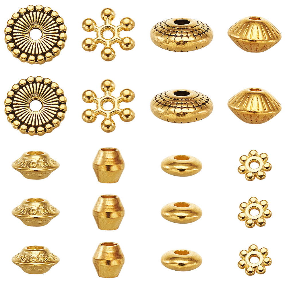 Alloy; Brass Spacer Beads, Flat Round ; Bicone  Rondelle; Flower, Mixed Color