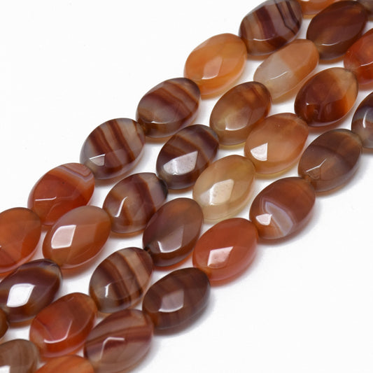 Natural Red Agate Carnelian Bead Strands, Faceted, Dyed, Oval, Size: about 8mm long, 6mm wide, 4mm thick