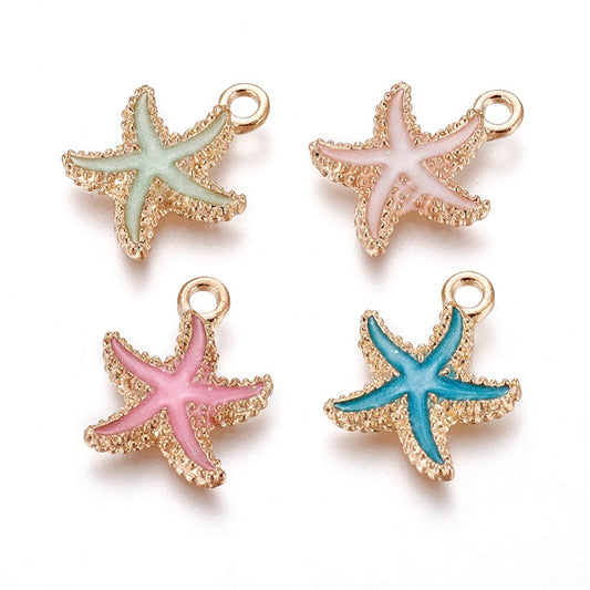 Alloy Enamel Pendants, Starfish/Sea Stars, Light Gold, Mixed Color 5 pack