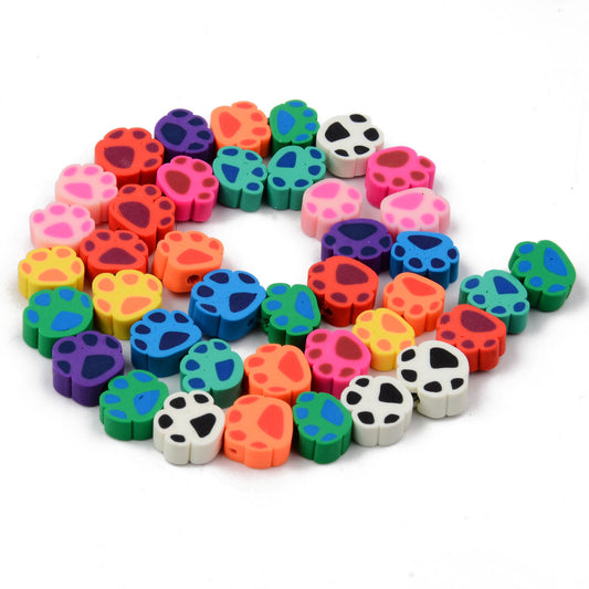 Handmade Polymer Clay Beads Strands, for DIY Jewelry Crafts Supplies, Dog Paw Print, Mixed Color 7-9mm