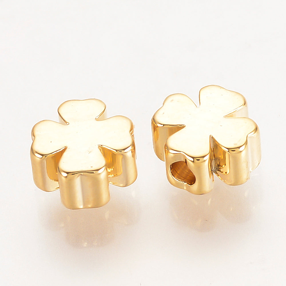 Brass Spacer Beads, Nickel Free, Real 18K Gold Plated, Clover 2Pack